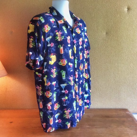 Island Haze XL Men's Hawaiian Tropical Cocktail Short Sleeve Button Down - Picture 3 of 8